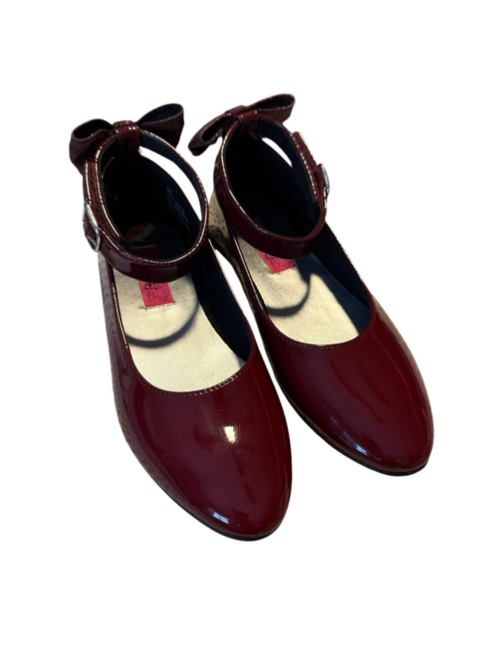 Rachel Shoes Burgundy Patent Mary Jane Flats Glitter Bow Dress Shoes Size 3